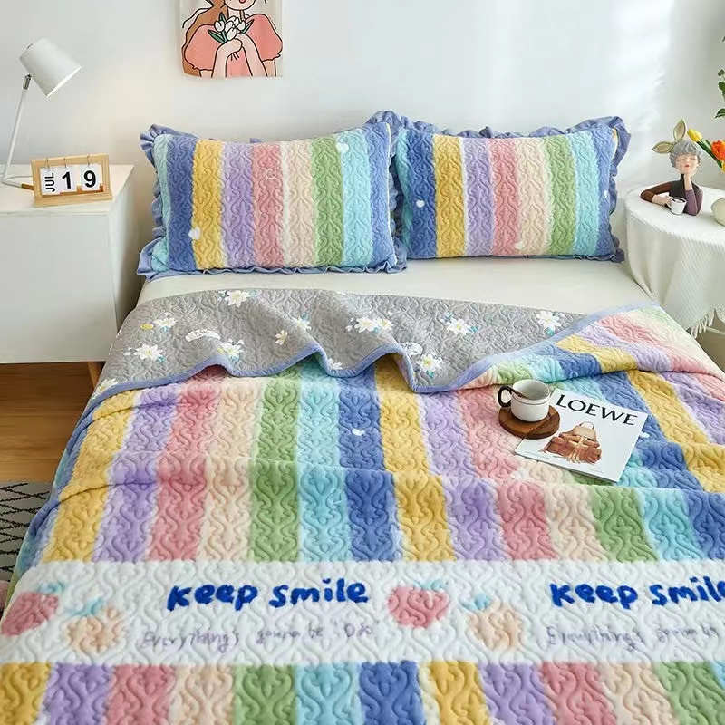 fleece bed cover 3pcs set warm soft quilted blanket thickened bed spread 10