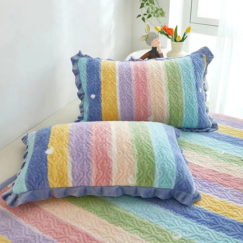 fleece bed cover 3pcs set warm soft quilted blanket thickened bed spread 7