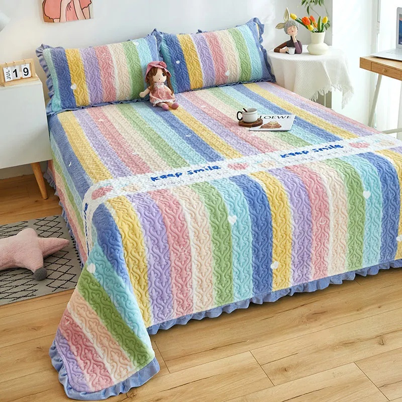 Velvet/Flannel Bed Spread 3pcs Set Warm Soft Quilted Blanket For Winner Use