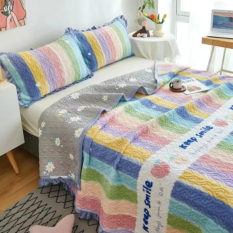 velvet flannel bed spread 3pcs set warm soft quilted blanket for winner use 9